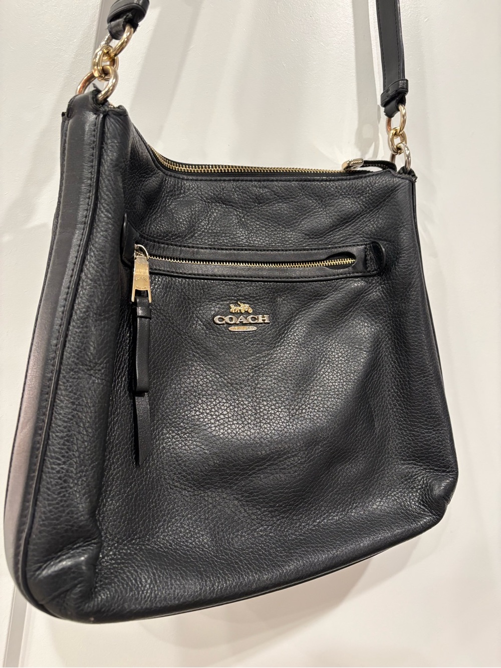 Coach Black Pebbled Leather Crossbody Bag with Gold Hardware